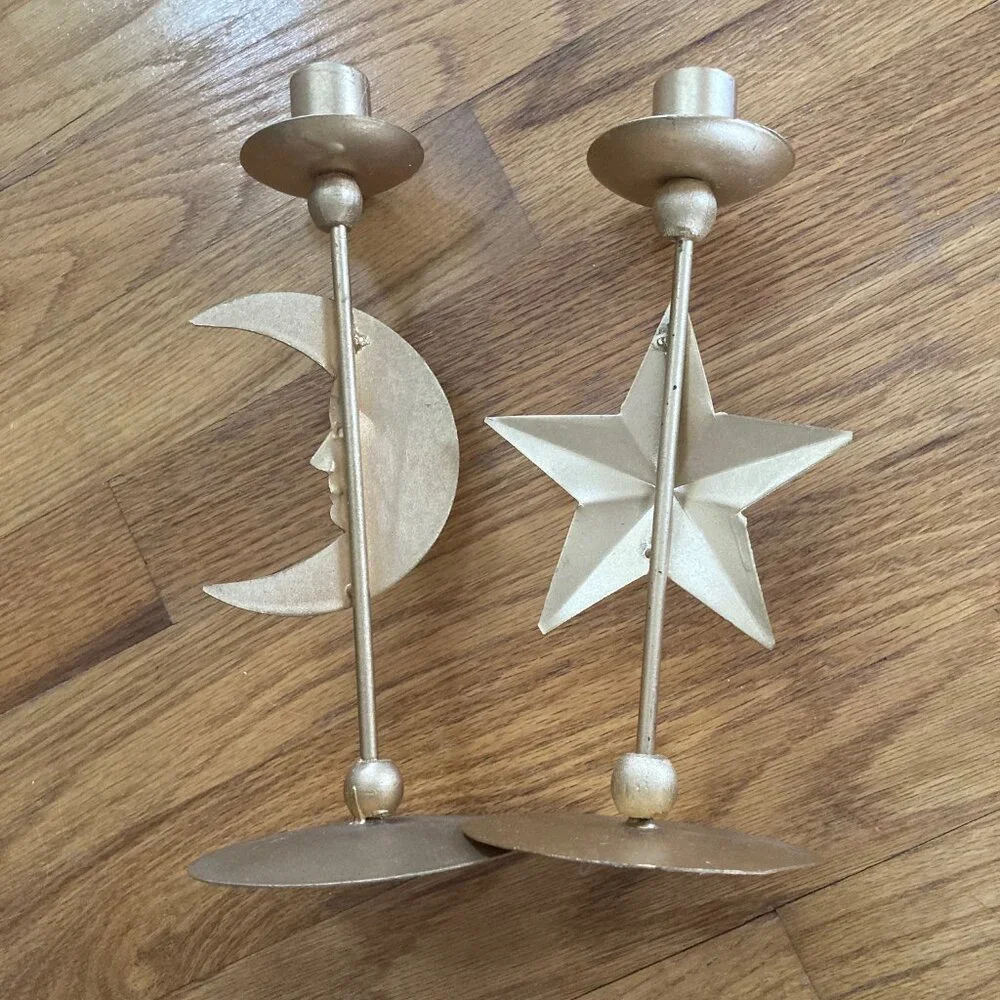 Celestial Moon & Star Candlestick Holders - Set of 2 - Picture 13 of 15